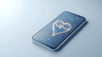 Glowing heart shape hologram projected from smartphone screen on light background, futuristic love concept and digital romance visualization.