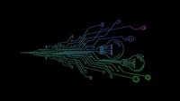 Futuristic circuit board design with glowing neon lines and connection points on black background for technology projects and digital concepts.