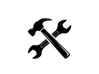Crossed hammer and wrench tools icon isolated on white background for repair service, maintenance work, construction projects and toolbox designs.