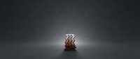 Amber glass pharmaceutical bottle with dropper cap standing alone on dark surface with dramatic lighting and shadow effects for medical packaging design.