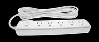 White power strip with multiple outlets and long cord, isolated on transparent background. Great for clipart, stickers, t-shirt design, print on demand, and sublimation projects.
