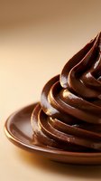 Rich chocolate frosting swirl on warm golden background for dessert and baking projects.