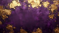 Luxurious purple and gold abstract background with metallic gold leaf texture and dark violet watercolor effects creates dramatic artistic composition.