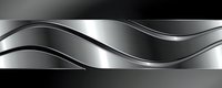 Abstract silver metallic waves on black background with smooth curved lines creating elegant flowing pattern. Modern design element.