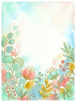 Watercolor floral background with pastel pink, mint, and gold botanical elements, copy space for text, greeting card or invitation design.