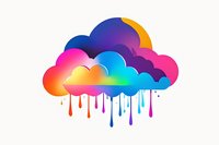 Vibrant rainbow cloud with colorful drips against white background, modern gradient design for creative projects and digital art applications.