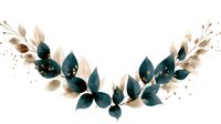 Elegant floral wreath with deep teal leaves and beige botanical elements adorned with gold splatter accents on white background, suitable for wedding stationery.