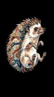 Watercolor hedgehog with Japanese art style florals and waves on transparent background, ready for stickers, t-shirt design, and print on demand use.