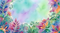 Colorful floral watercolor border with vibrant flowers and leaves on soft pastel background, isolated design element for invitations, cards, and creative projects.