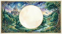 Fantasy landscape frame with castle and moon for magical storytelling and fairy tale designs.