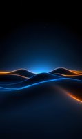 Abstract glowing blue and orange neon light waves against dark background creating futuristic landscape with smooth curved lines and gentle illumination.