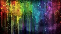 Vibrant rainbow colors dripping down dark background with glowing stars and sparkles create magical atmospheric effect for party, celebration or pride designs.
