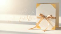 Elegant gift box with golden ribbon bow on neutral background for special occasions and celebrations.