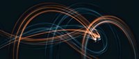 Glowing orange and blue light trails swirl and intertwine against dark background, creating dynamic energy waves for motion graphics and digital design projects.
