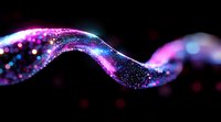 Magical glowing wave with sparkling particles in pink and blue colors against black background, cosmic energy flow effect for abstract designs.