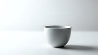 Minimalist white ceramic bowl on clean white surface with soft shadow, modern kitchen tableware for contemporary dining and food presentation.
