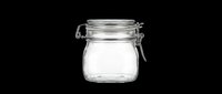 Empty glass storage jar with hinged metal clasp lid, isolated on transparent background. Ready for clipart, print-on-demand designs, sublimation, t-shirt graphics, and digital craft projects.
