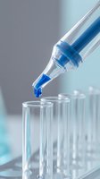 Laboratory pipette dispensing blue liquid into test tube for scientific research and chemical analysis in modern lab setting.