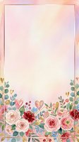 Watercolor floral border frame with roses, hearts, and eucalyptus leaves on soft pastel gradient background. Isolated design element for invitations, greeting cards, and social media templates.