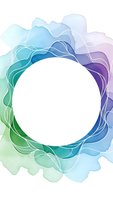 Abstract watercolor frame with flowing organic shapes in blue green purple gradient tones surrounding white circular space for text or design elements.