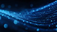 Glowing blue light waves with bokeh effect on dark background create dynamic motion and energy flow pattern, suitable for technology and communication designs.