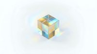 Geometric glass cube with iridescent reflections and light refractions on white background, isolated for design projects and digital artwork applications.