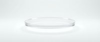 Empty glass petri dish on white background, suitable for laboratory, scientific research, medical testing, and educational purposes.