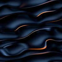 Abstract dark waves with glowing orange light edges creating dynamic flowing pattern on black background, modern minimalist design for luxury branding.