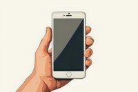 Hand holding modern smartphone with blank screen on beige background, digital lifestyle illustration in minimal contemporary style for mobile app and technology concepts.