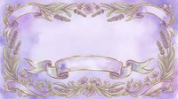 Lavender and gold ornamental frame with decorative ribbons and flourishes, isolated on white background, suitable for invitations, certificates, and design projects.