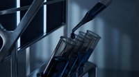 Laboratory pipette dispensing liquid into test tubes in modern scientific research facility for medical analysis and pharmaceutical development.