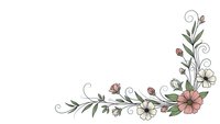 Elegant floral corner border with pink flowers, green leaves and decorative swirls on white background for wedding invitations and greeting cards.