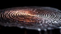 Mesmerizing concentric ripples in dark liquid create hypnotic circular pattern with copper highlights against black background, macro photography for abstract design.