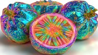 Colorful holographic gift boxes with iridescent rainbow foil wrapping and metallic bows for holiday celebrations and special occasions packaging design.