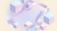 Isometric geometric shapes with flowing ribbons and cubes in soft pastel tones, isolated on light background for design projects.