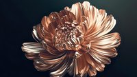 Elegant copper metallic peony flower with lustrous petals and detailed center against dark background for luxury design projects.