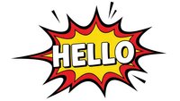Comic book style hello speech bubble with explosive burst design in red and yellow colors isolated on white background for graphic design projects.