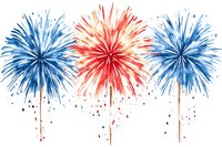 Fireworks bursting in red, white, and blue colors against a white background, isolated and ready for design use on apparel, invitations, and promotional materials.
