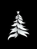 White silhouette of stylized Christmas tree with star on top isolated on black background, ready for design use in holiday projects and decorative elements.