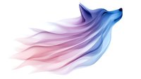 Ethereal wolf head silhouette in flowing pink and blue gradient smoke effect on white background, isolated design element for creative projects.