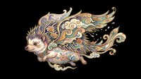 Ornate fantasy hedgehog with flowing decorative wings and floral swirls, isolated on transparent background, ready for stickers, t-shirt design, and print on demand.