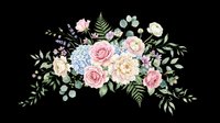 Soft watercolor floral bouquet with pink roses, hydrangeas, ranunculus, and greenery, isolated on transparent background. For wedding clipart, stickers, sublimation, t-shirt design.