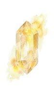 Watercolor illustration of a golden crystal or gemstone with luminous yellow tones and soft translucent effects on white background, isolated for design use.