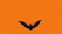 Silhouette of a black bat with wings spread wide against a vibrant orange background, isolated and ready for Halloween designs, clipart, and seasonal marketing materials.