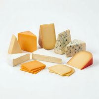 Assorted cheese varieties including cheddar, gouda, and blue cheese blocks and slices isolated on white background for food and dairy design projects.