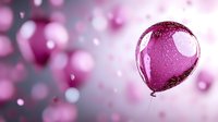Pink balloon floating on blurred bokeh background with water drops and soft focus effect creates dreamy romantic atmosphere for celebration designs.