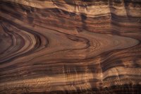 Natural wood grain pattern with swirling dark brown and golden tones creating abstract organic curves and lines on wooden surface texture background.