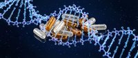 Futuristic molecular machine editing DNA double helix structure for genetic engineering and biotechnology research applications in medicine and science.