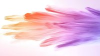 Vibrant watercolor brush strokes in gradient colors from golden orange to pink and purple, flowing horizontally across light background, creating ethereal abstract art effect.