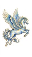 Ornate winged horse with blue and gold detailing, isolated on transparent background. Ready for t-shirts, stickers, clipart, sublimation, and print-on-demand designs.